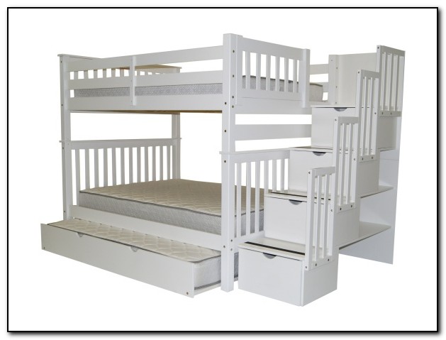 White Full Over Full Bunk Beds With Stairs
