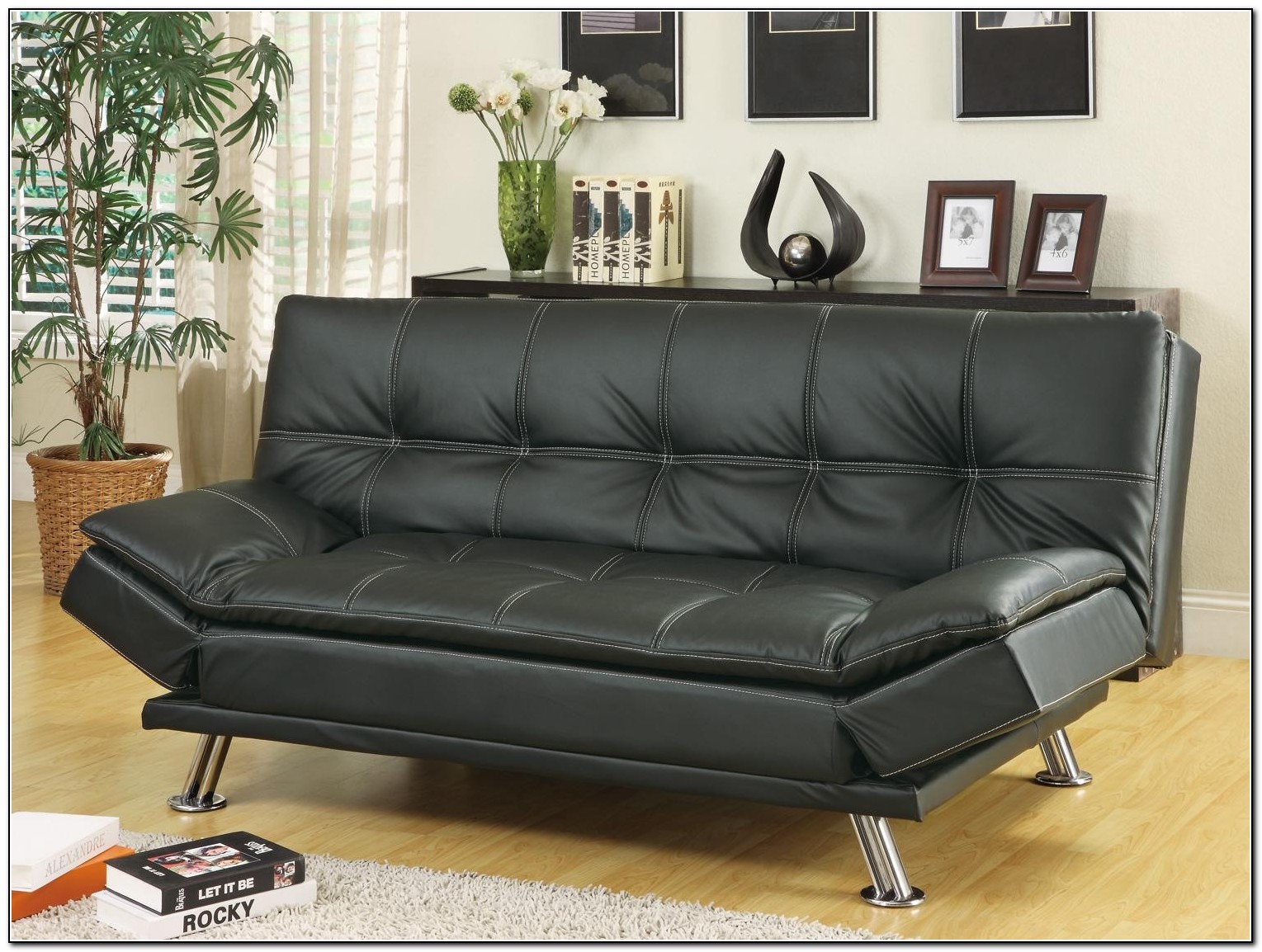 Futon Sofa Bed With Removable Arm Rests Brown Vinyl Leather