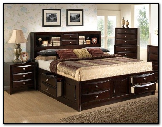 Queen Storage Bed With Bookcase Headboard