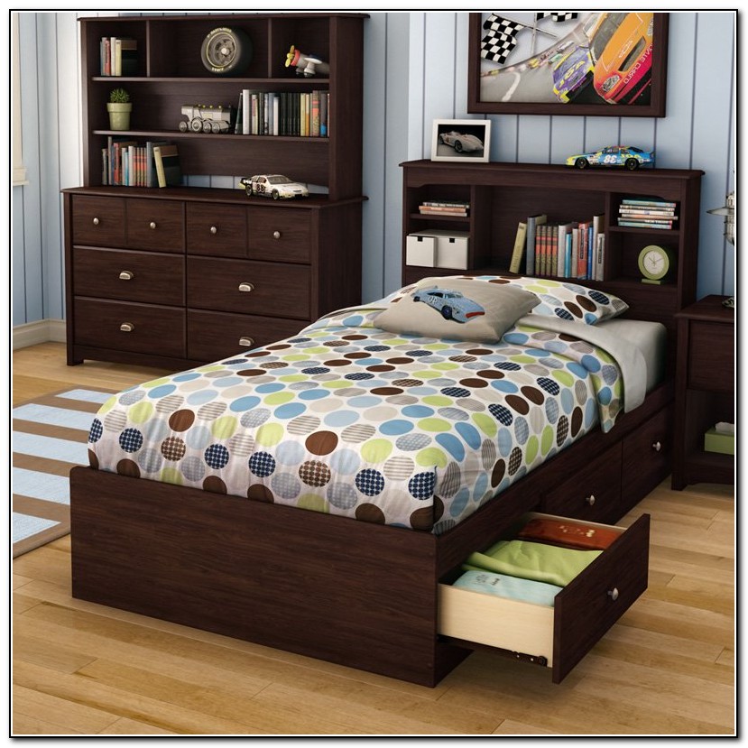 Twin Bed With Storage And Bookcase