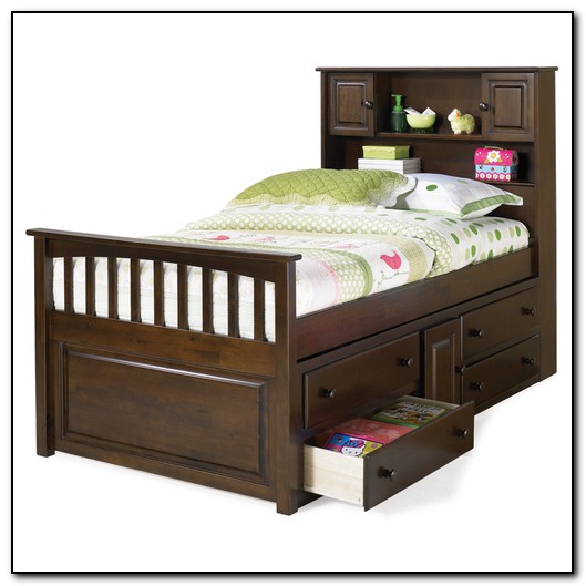 Twin Bed With Storage Drawers And Bookcase Headboard