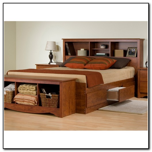 Platform Bed With Drawers And Bookcase Headboard