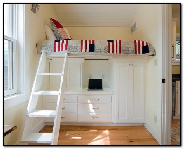 White Loft Bed With Desk And Stairs