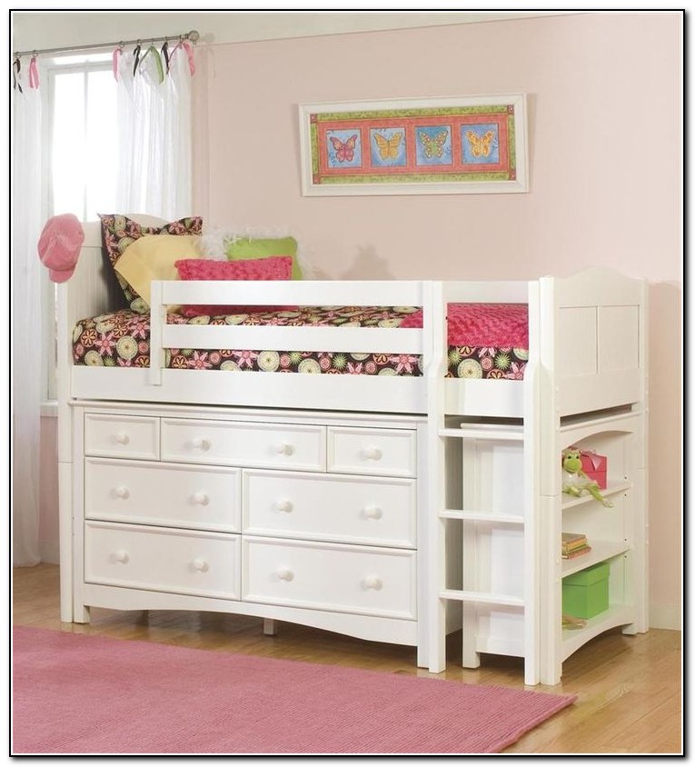 White Loft Bed With Dresser