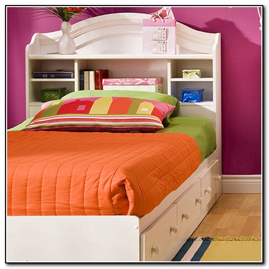White Twin Captains Bed With Bookcase Headboard