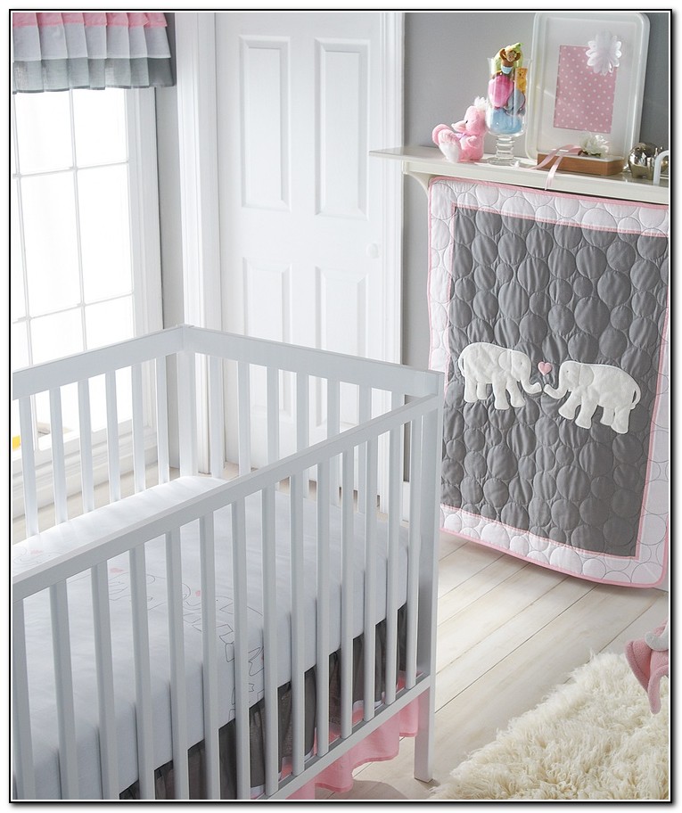Pink And Gray Elephant Crib Bedding