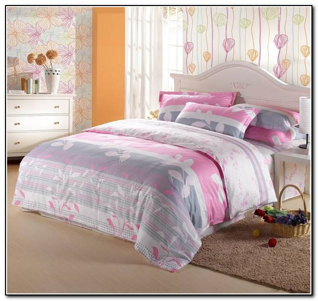 Pink Gray And White Bedding