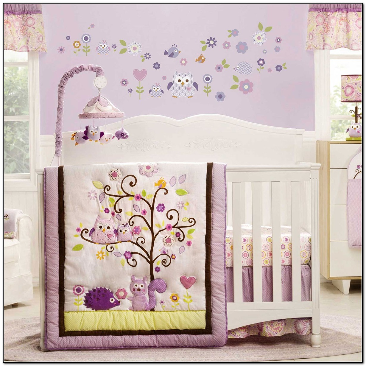 Purple Owl Nursery Bedding