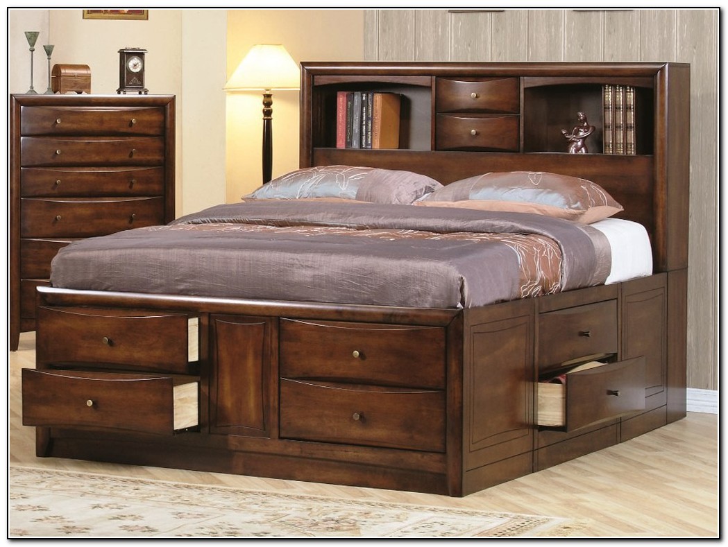 Queen Bed With Storage Headboard