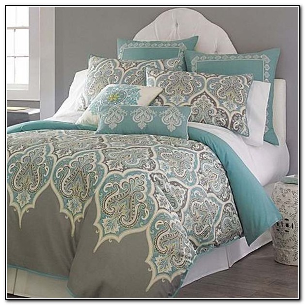 Turquoise Grey And White Bedding