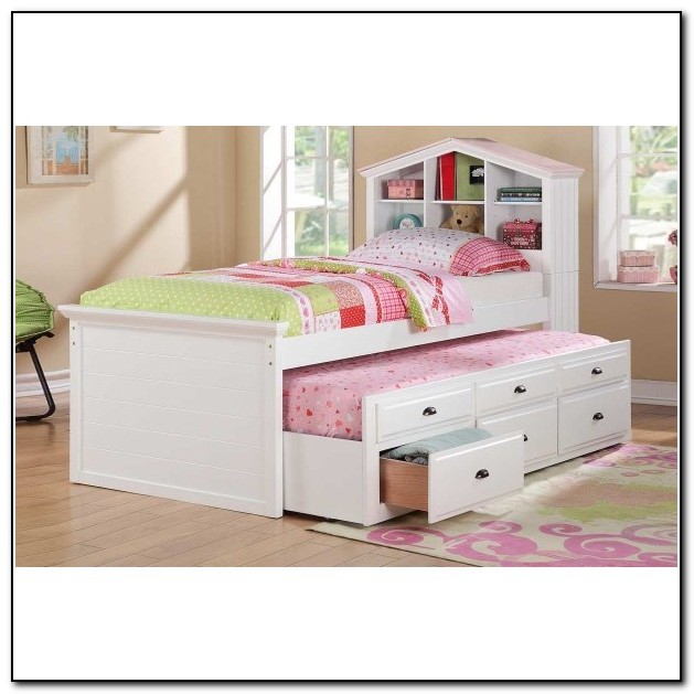White Trundle Bed With Bookcase