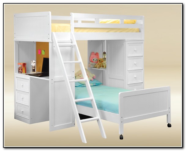 White Twin Loft Bed With Desk