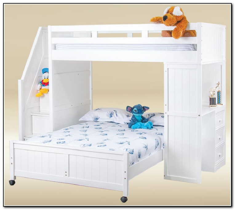 White Twin Over Full Bunk Bed With Stairs