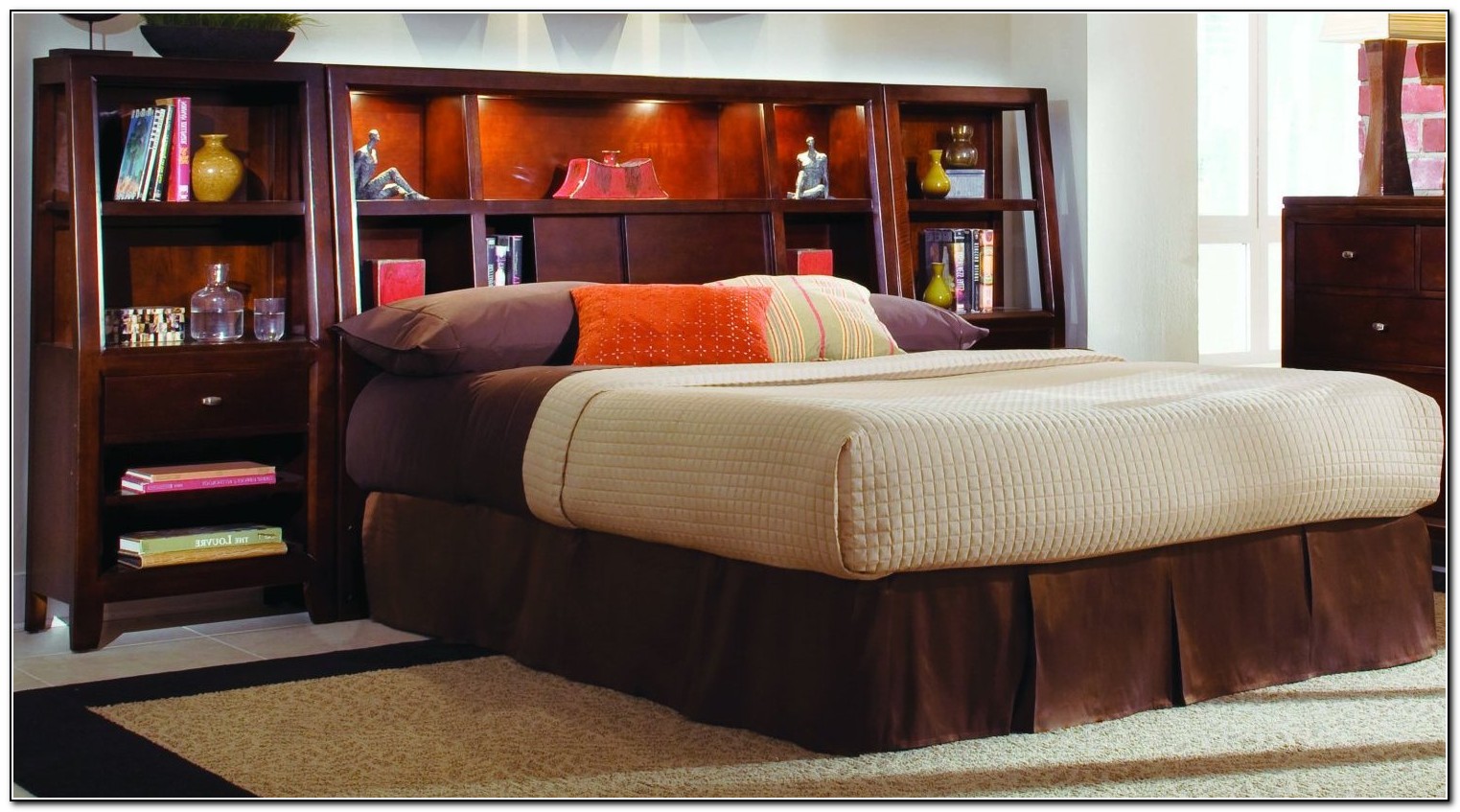 King Size Storage Bed With Bookcase Headboard