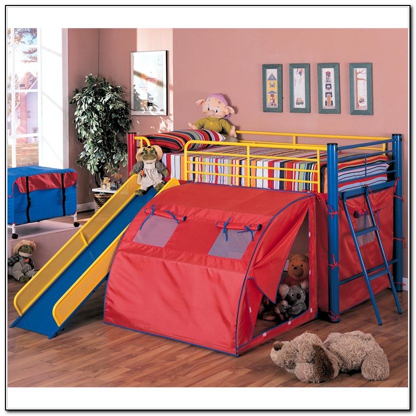 Metal Loft Bed With Slide And Tent