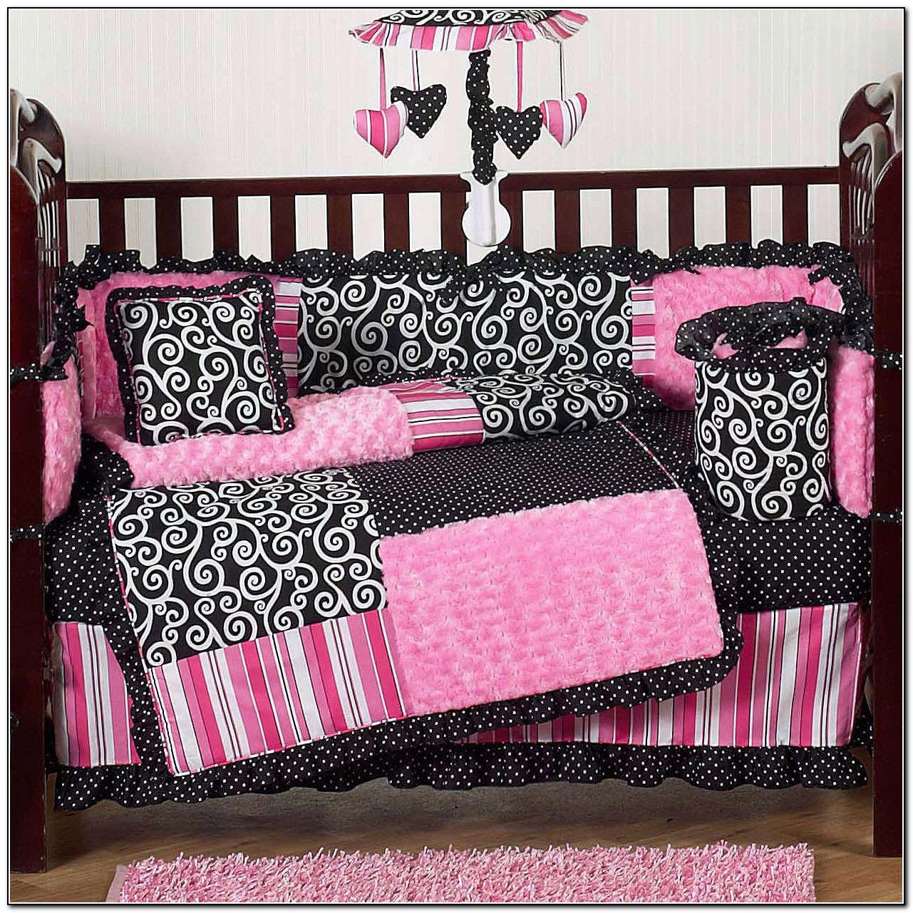 Pink Black And White Crib Bedding