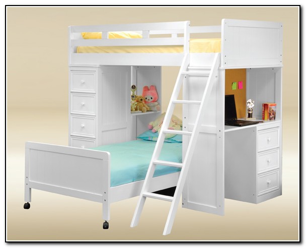 White Bunk Bed With Desk