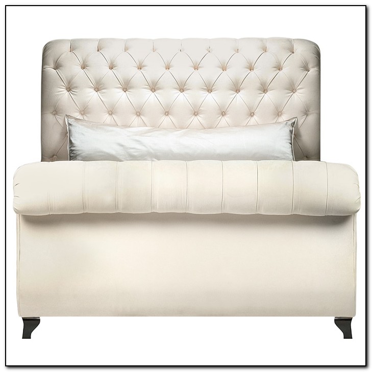 White Tufted Sleigh Bed